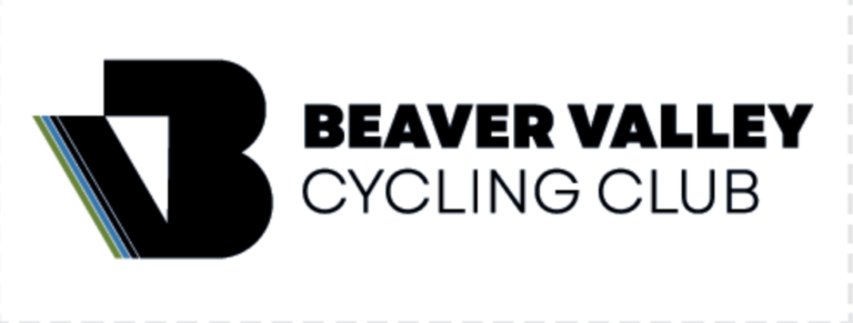 Logo for Beaver Valley Cycling Club featuring a bold black 'B' and colorful striped accent on the left with 'BEAVER VALLEY CYCLING CLUB' text to the right